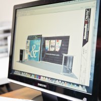 Designing a trade show exhibit on a monitor