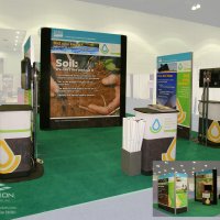 20x30 Island designed for reconfiguring to 10x10, 10x20. Designed by Vision Exhibits.